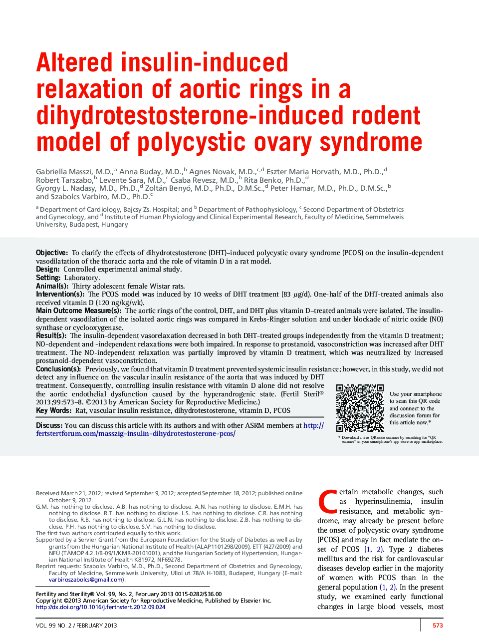 Altered insulin-induced relaxation of aortic rings in a dihydrotestosterone-induced rodent model of polycystic ovary syndrome 