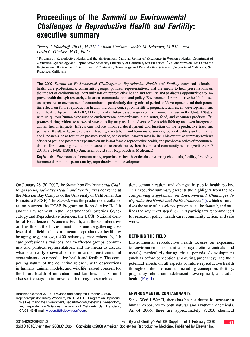 Proceedings of the Summit on Environmental Challenges to Reproductive Health and Fertility: executive summary