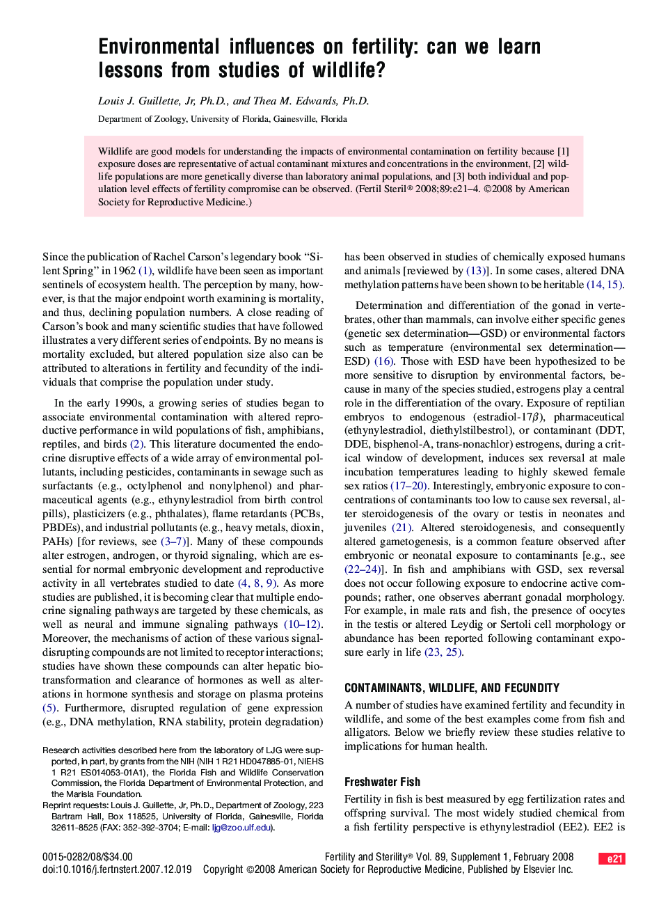 Environmental influences on fertility: can we learn lessons from studies of wildlife? 