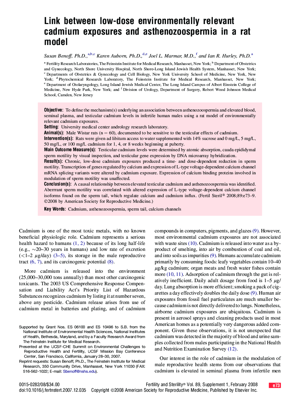 Link between low-dose environmentally relevant cadmium exposures and asthenozoospermia in a rat model 