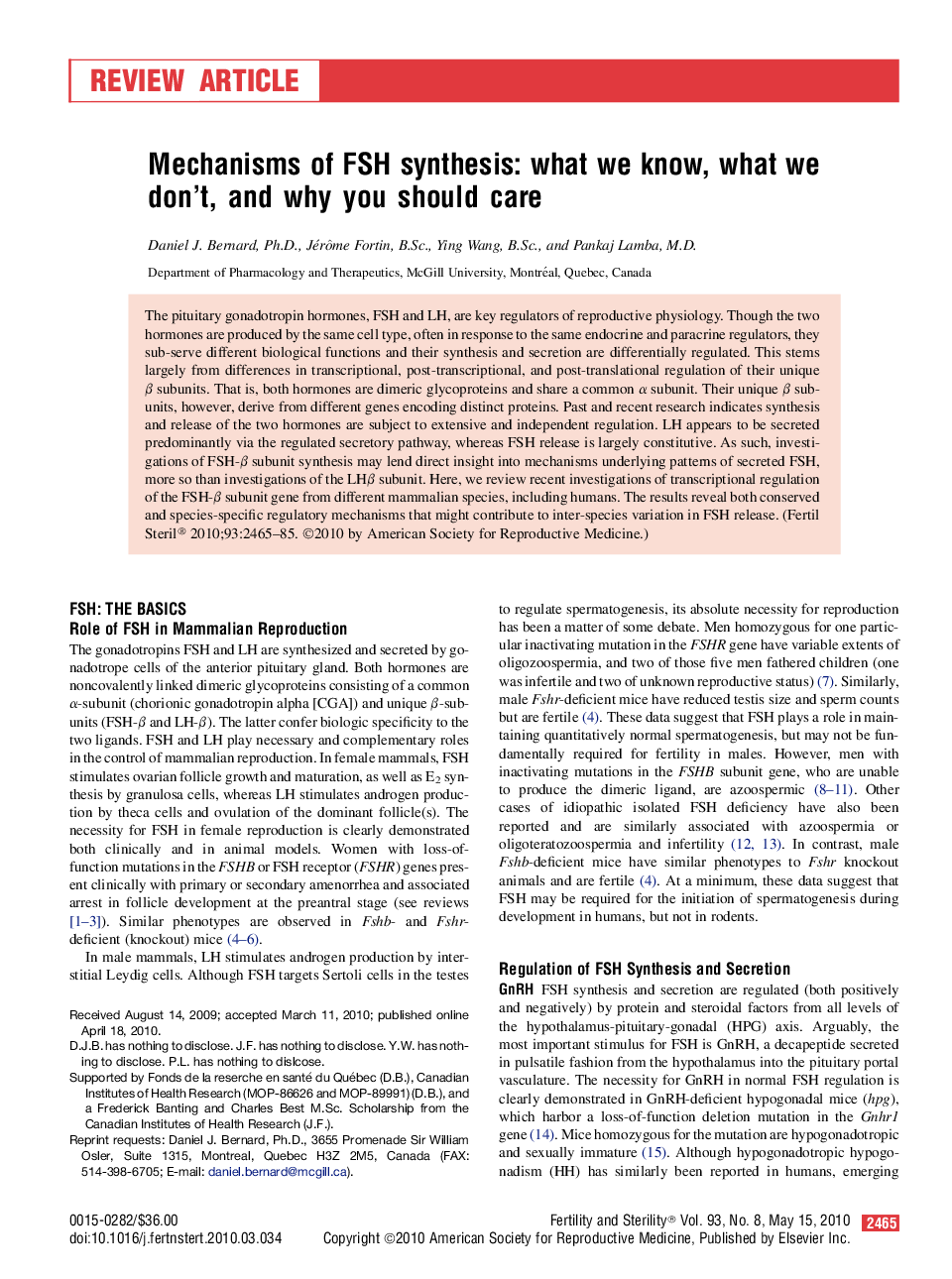 Mechanisms of FSH synthesis: what we know, what we don't, and why you should care 