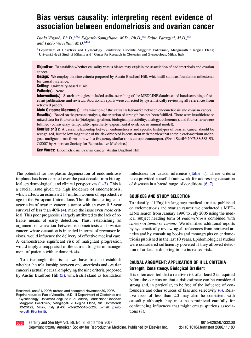 Bias versus causality: interpreting recent evidence of association between endometriosis and ovarian cancer