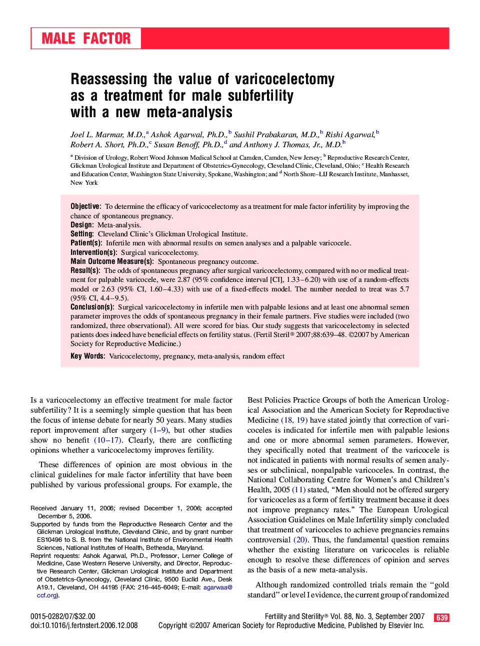 Reassessing the value of varicocelectomy as a treatment for male subfertility with a new meta-analysis 