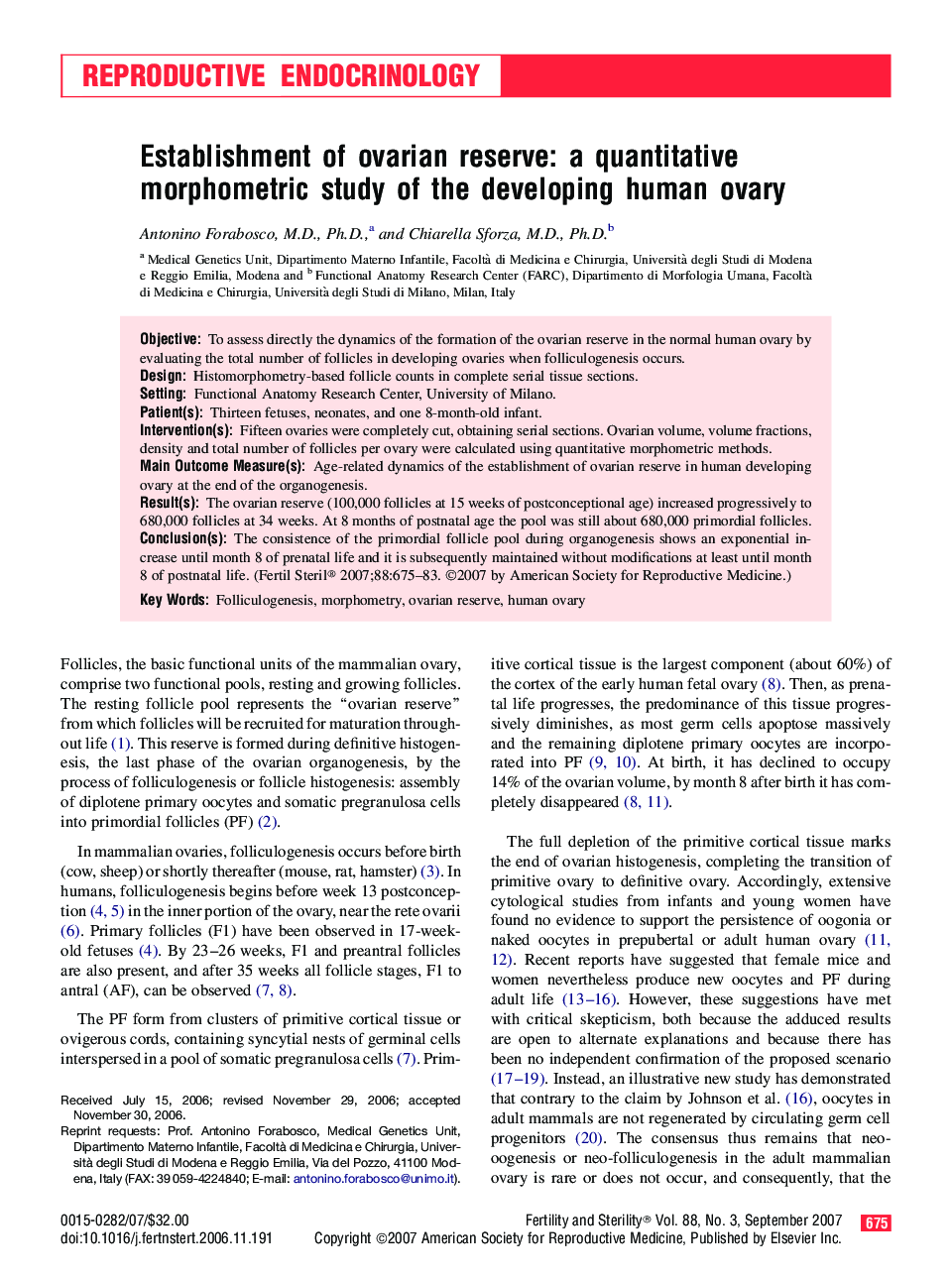 Establishment of ovarian reserve: a quantitative morphometric study of the developing human ovary