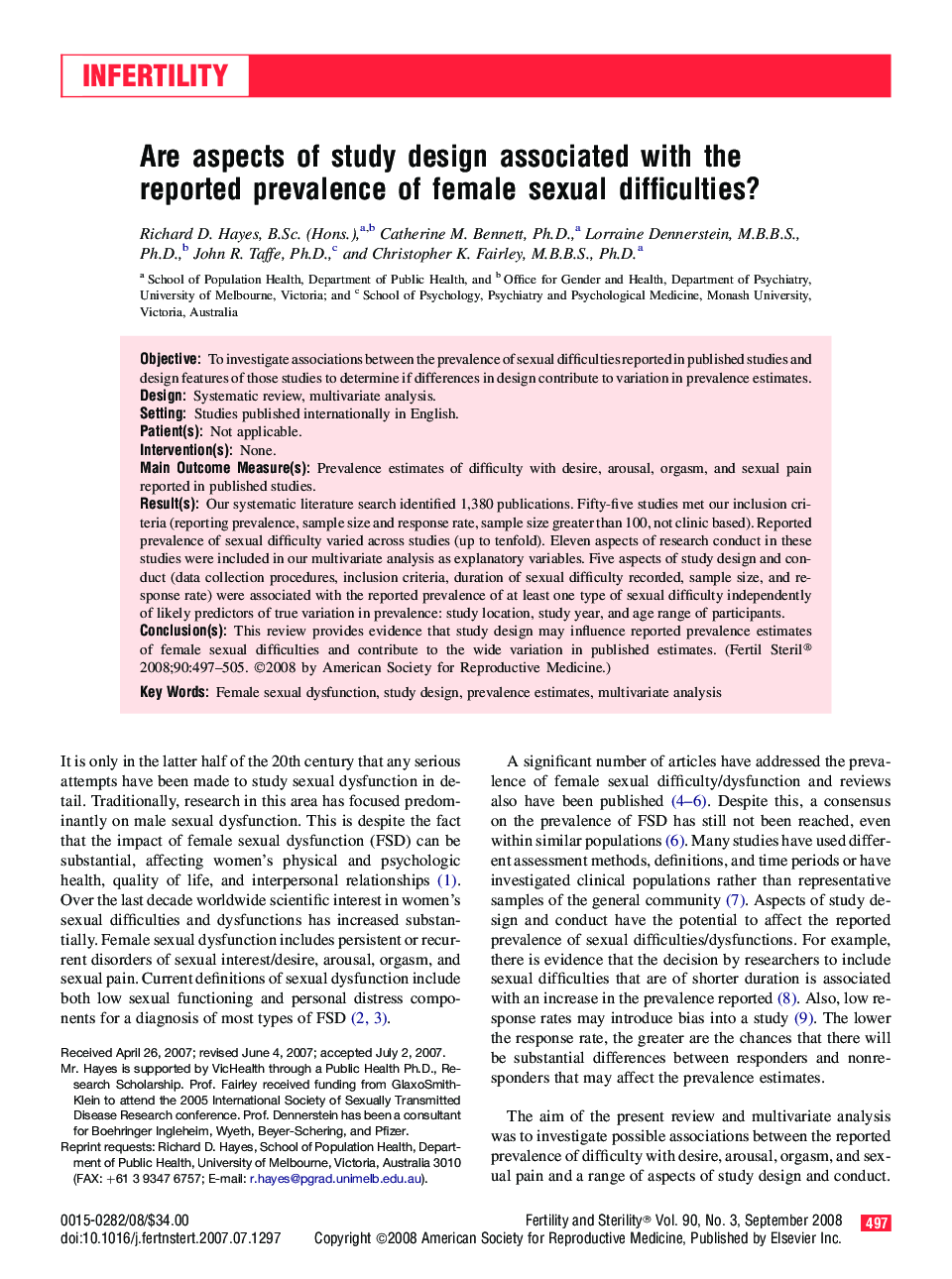 Are aspects of study design associated with the reported prevalence of female sexual difficulties? 