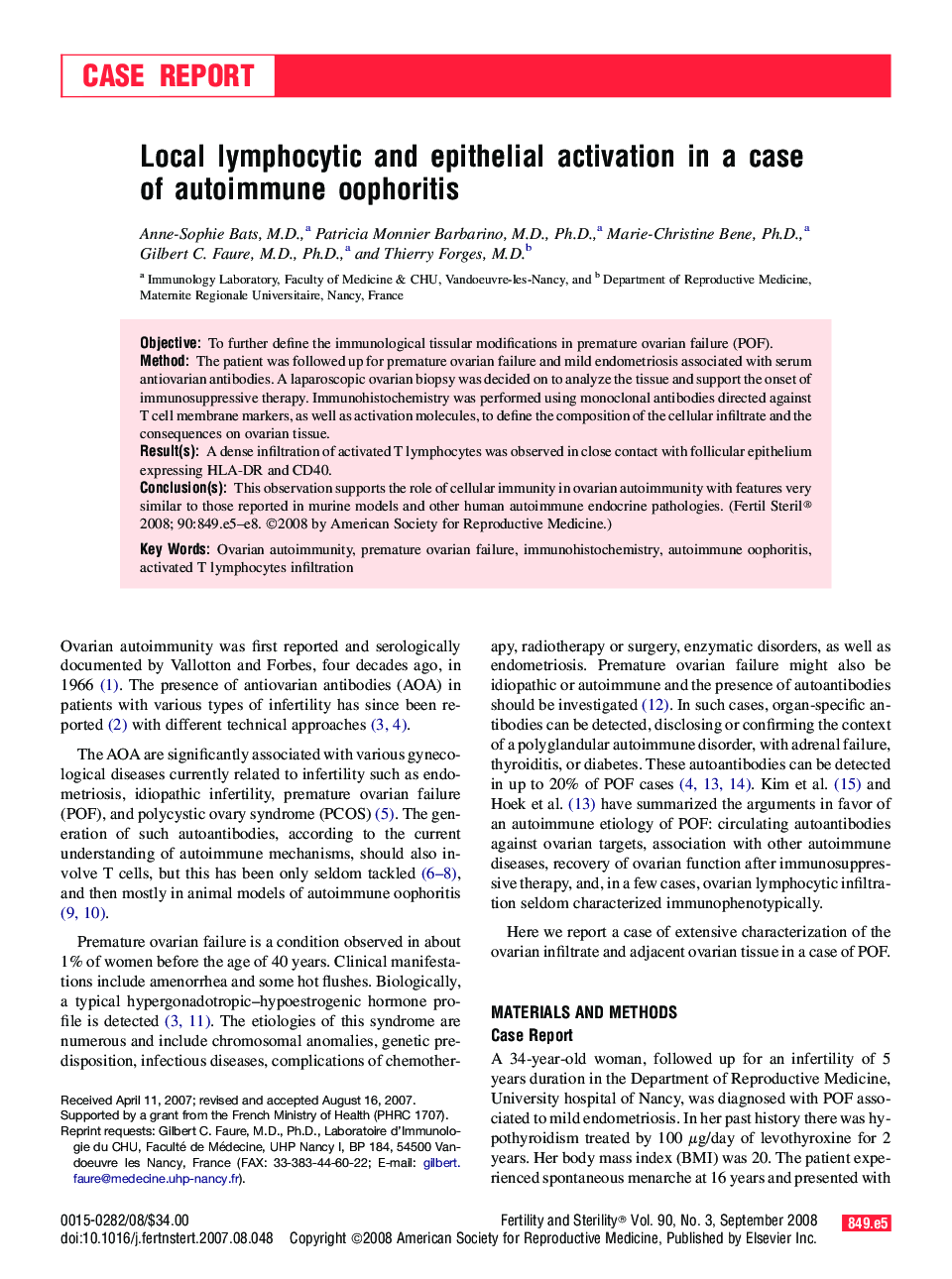 Local lymphocytic and epithelial activation in a case of autoimmune oophoritis