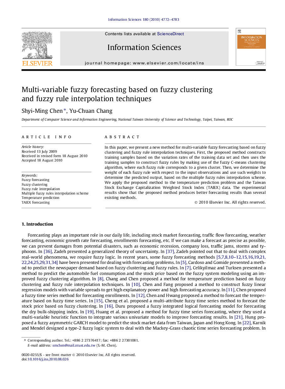 Multi-variable fuzzy forecasting based on fuzzy clustering and fuzzy rule interpolation techniques