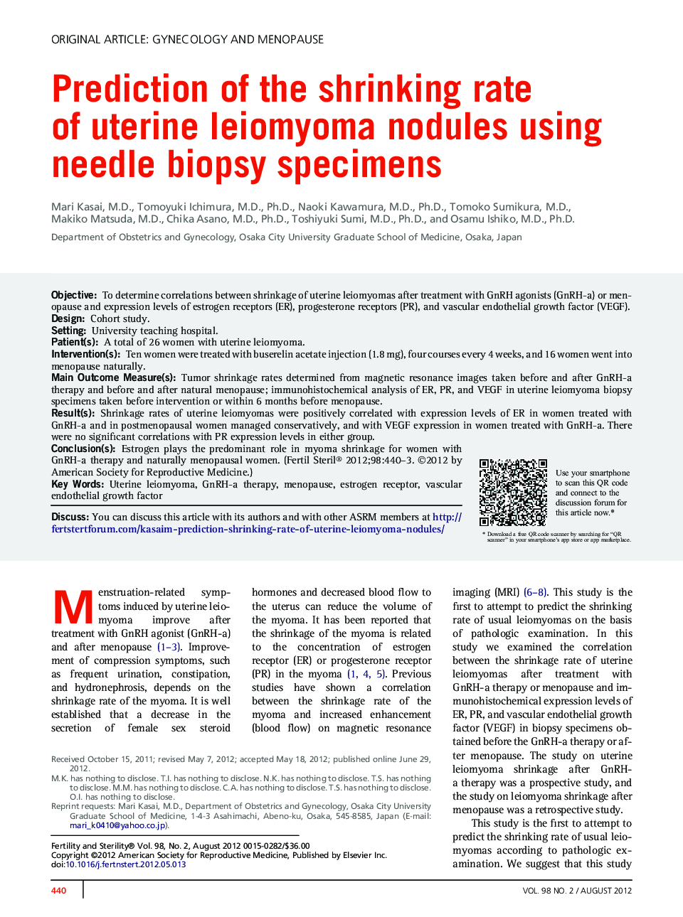 Prediction of the shrinking rate of uterine leiomyoma nodules using needle biopsy specimens 