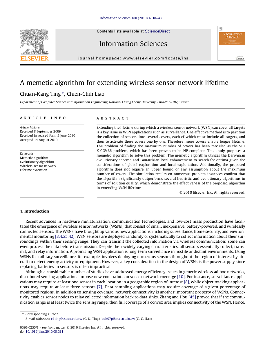 A memetic algorithm for extending wireless sensor network lifetime