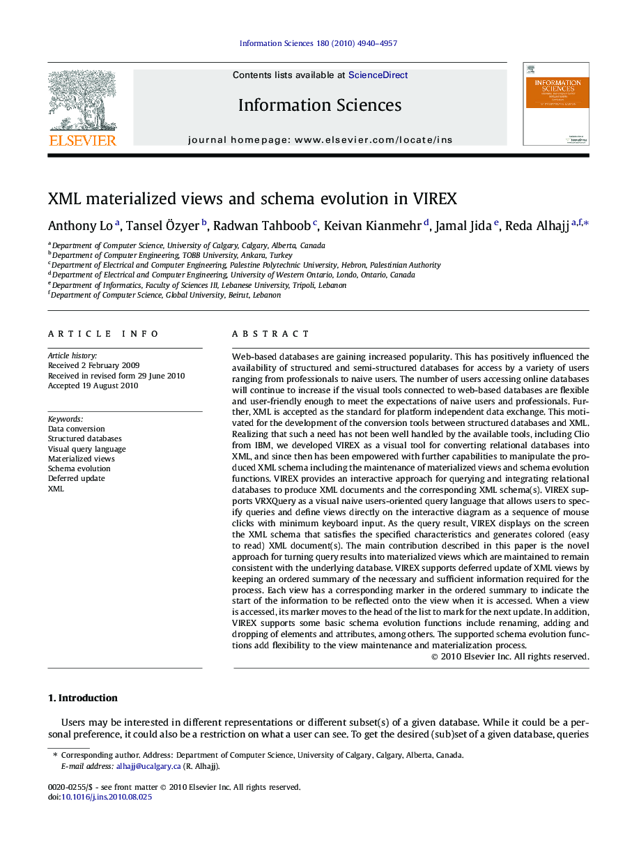 XML materialized views and schema evolution in VIREX