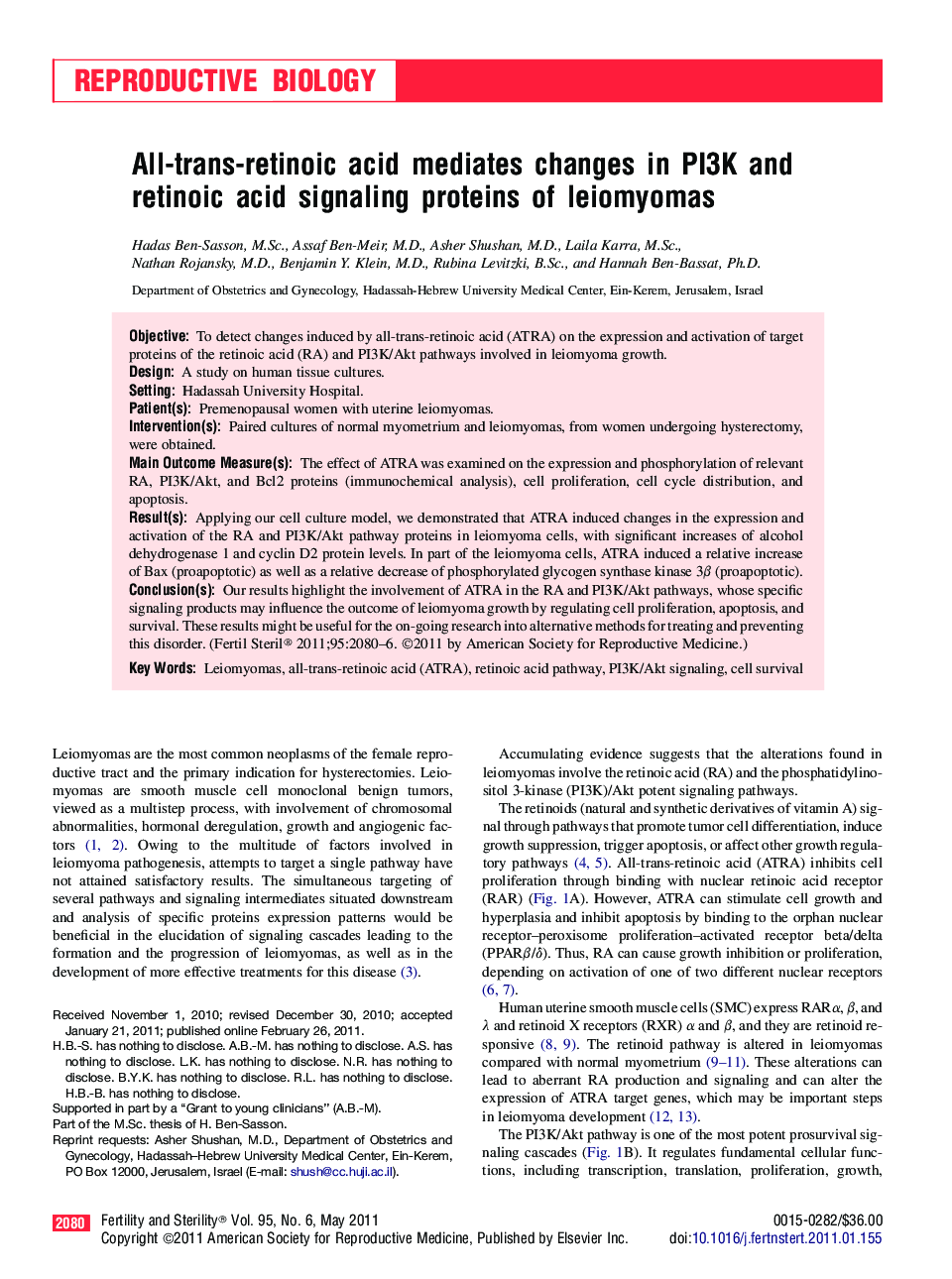 All-trans-retinoic acid mediates changes in PI3K and retinoic acid signaling proteins of leiomyomas 