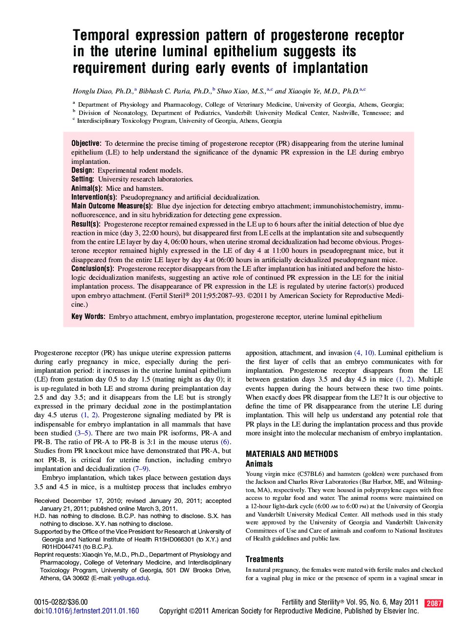 Temporal expression pattern of progesterone receptor in the uterine luminal epithelium suggests its requirement during early events of implantation 