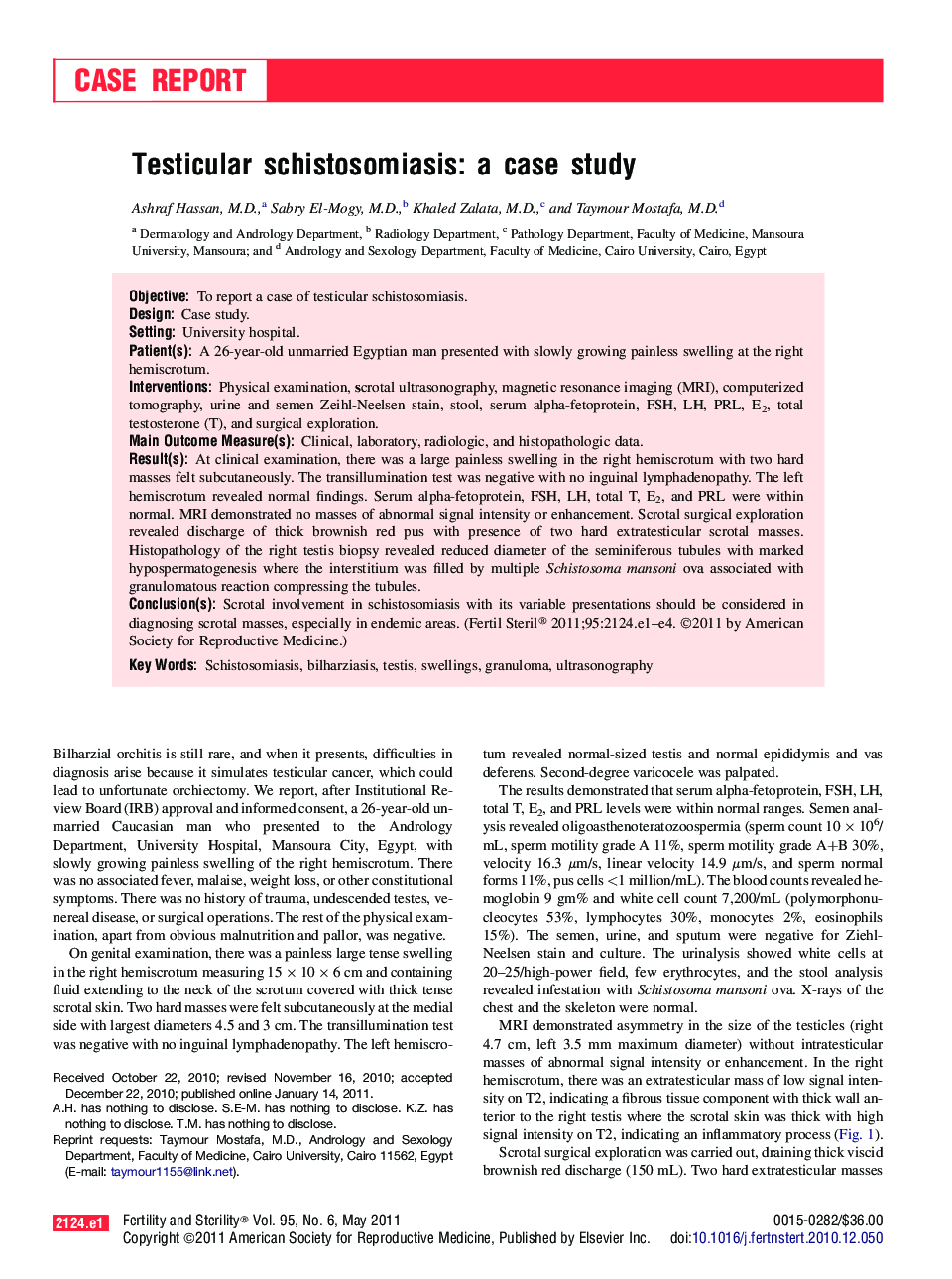 Testicular schistosomiasis: a case study