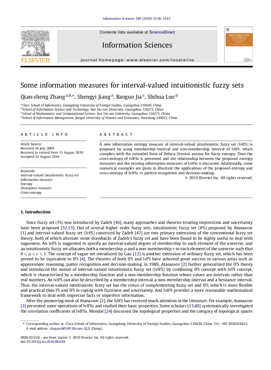 Some information measures for interval-valued intuitionistic fuzzy sets