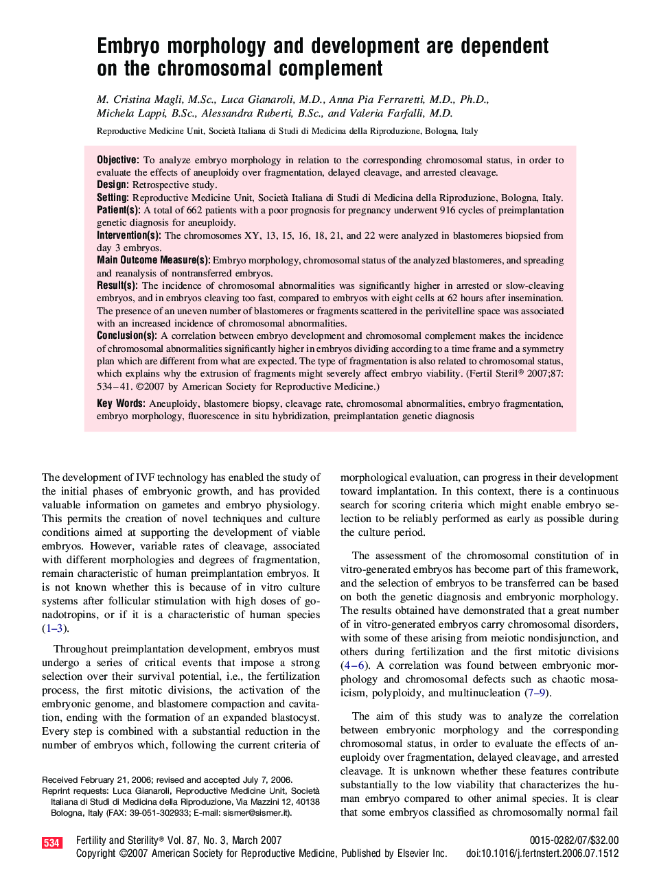 Embryo morphology and development are dependent on the chromosomal complement