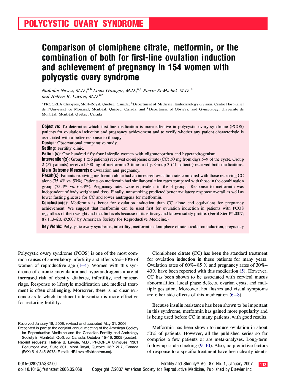 Comparison of clomiphene citrate, metformin, or the combination of both for first-line ovulation induction and achievement of pregnancy in 154 women with polycystic ovary syndrome