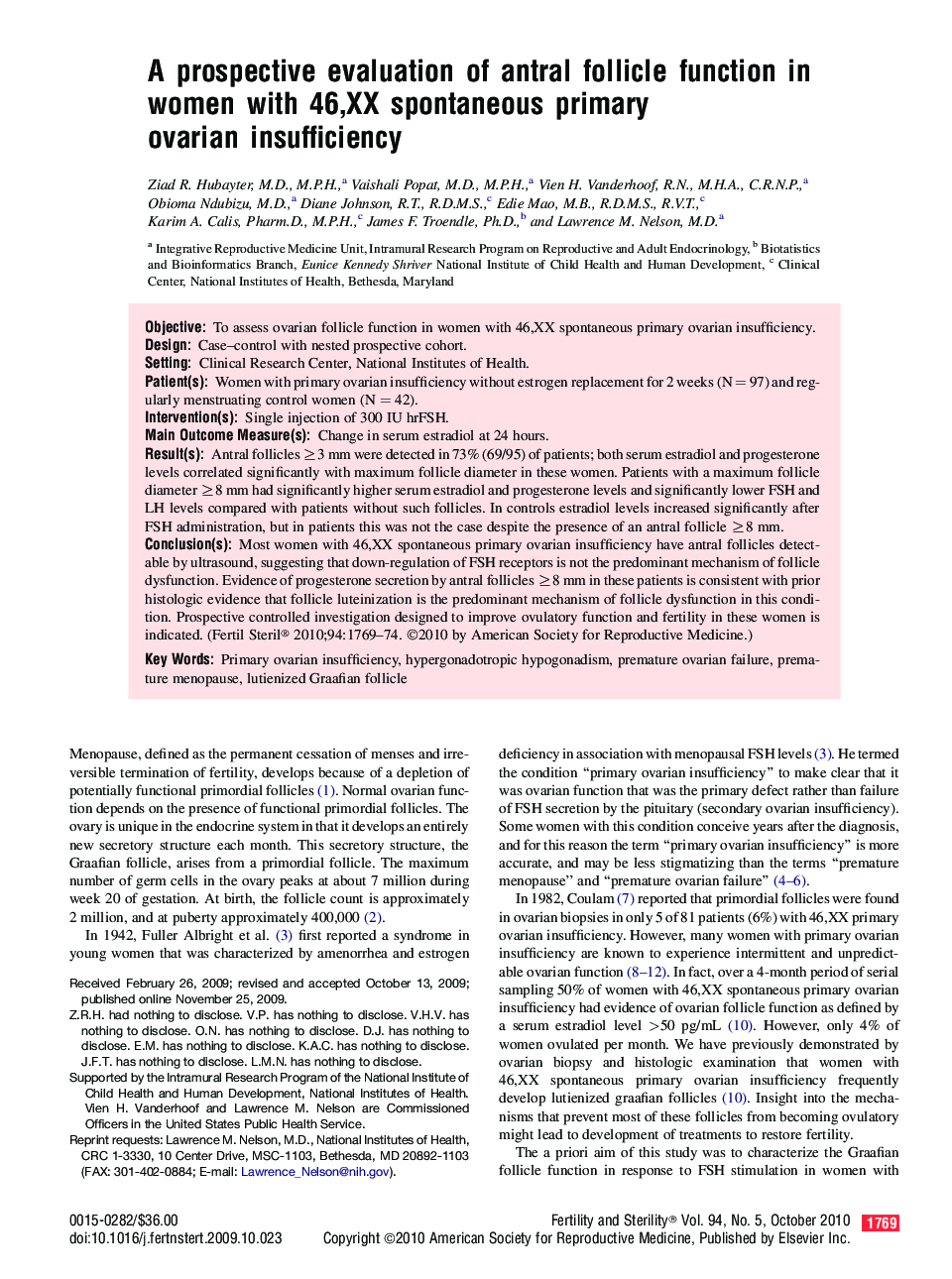 A prospective evaluation of antral follicle function in women with 46,XX spontaneous primary ovarian insufficiency 