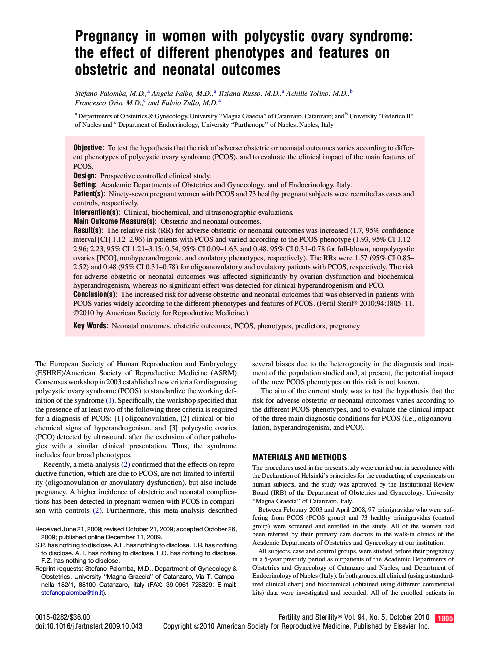 Pregnancy in women with polycystic ovary syndrome: the effect of different phenotypes and features on obstetric and neonatal outcomes 