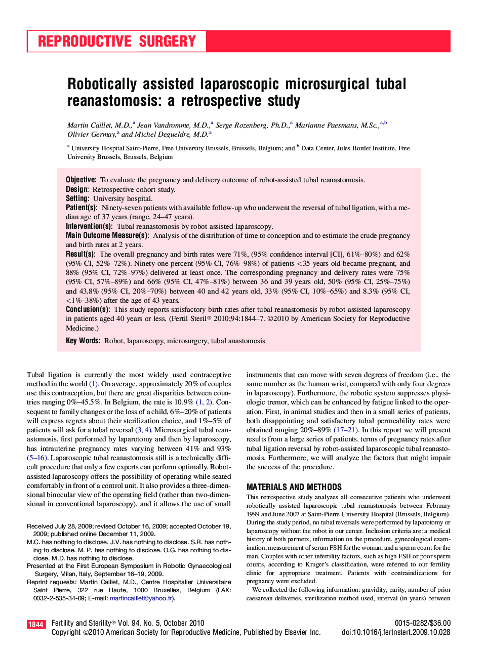 Robotically assisted laparoscopic microsurgical tubal reanastomosis: a retrospective study 