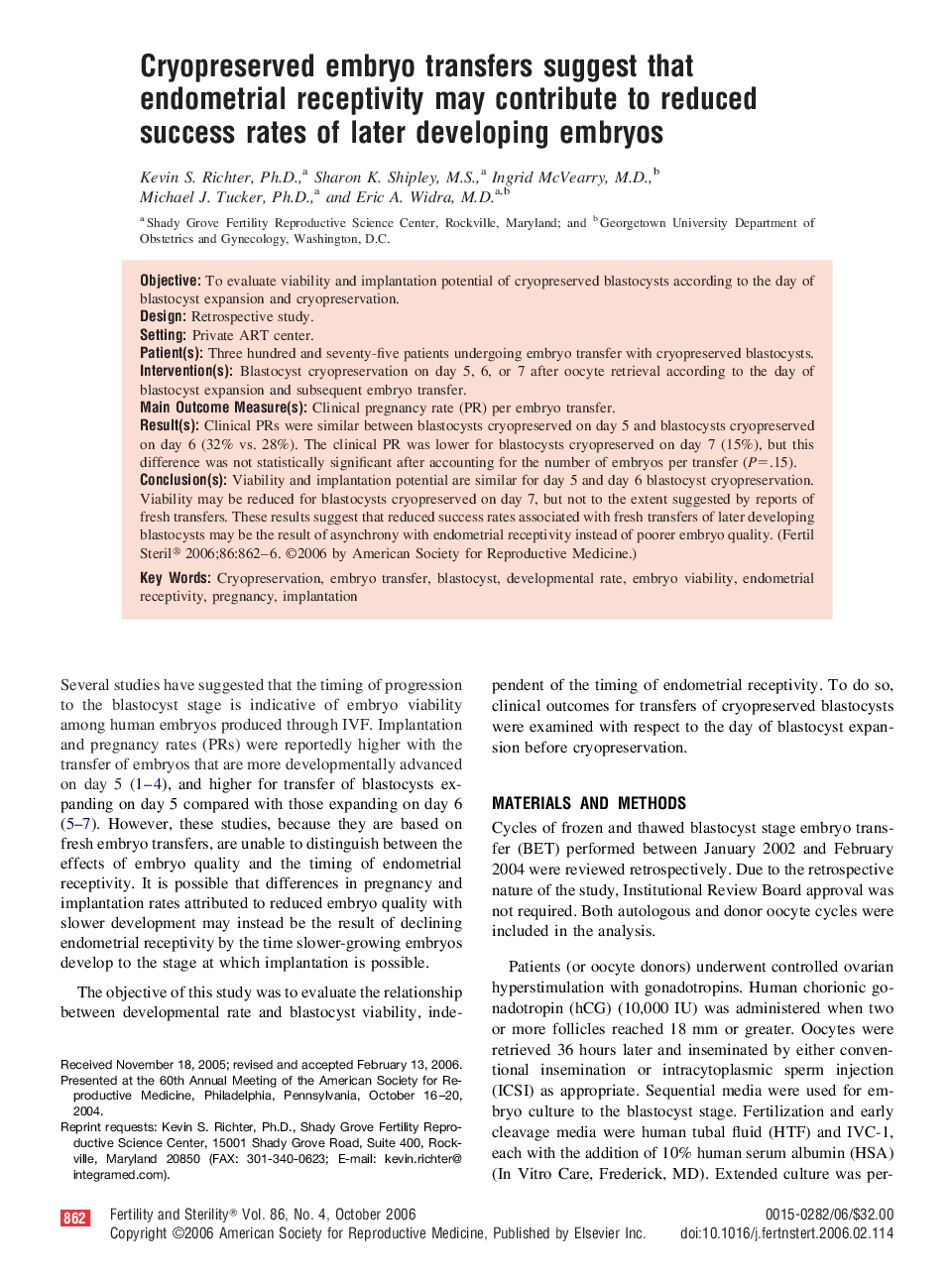 Cryopreserved embryo transfers suggest that endometrial receptivity may contribute to reduced success rates of later developing embryos