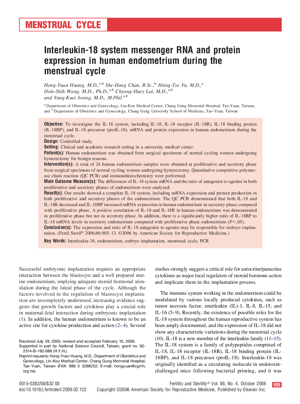 Interleukin-18 system messenger RNA and protein expression in human endometrium during the menstrual cycle 