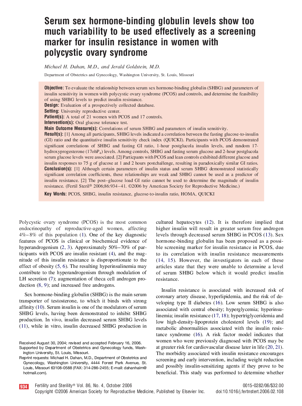 Serum sex hormone-binding globulin levels show too much variability to be used effectively as a screening marker for insulin resistance in women with polycystic ovary syndrome 