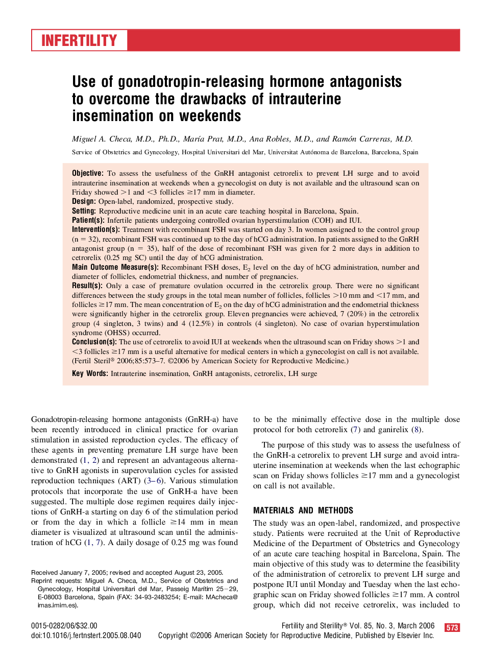 Use of gonadotropin-releasing hormone antagonists to overcome the drawbacks of intrauterine insemination on weekends