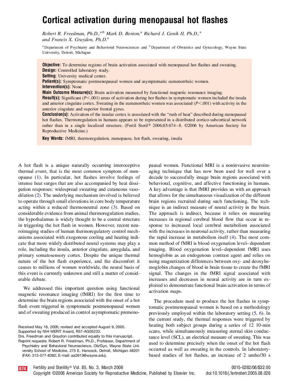 Cortical activation during menopausal hot flashes 