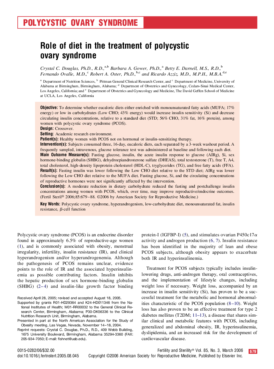 Role of diet in the treatment of polycystic ovary syndrome 