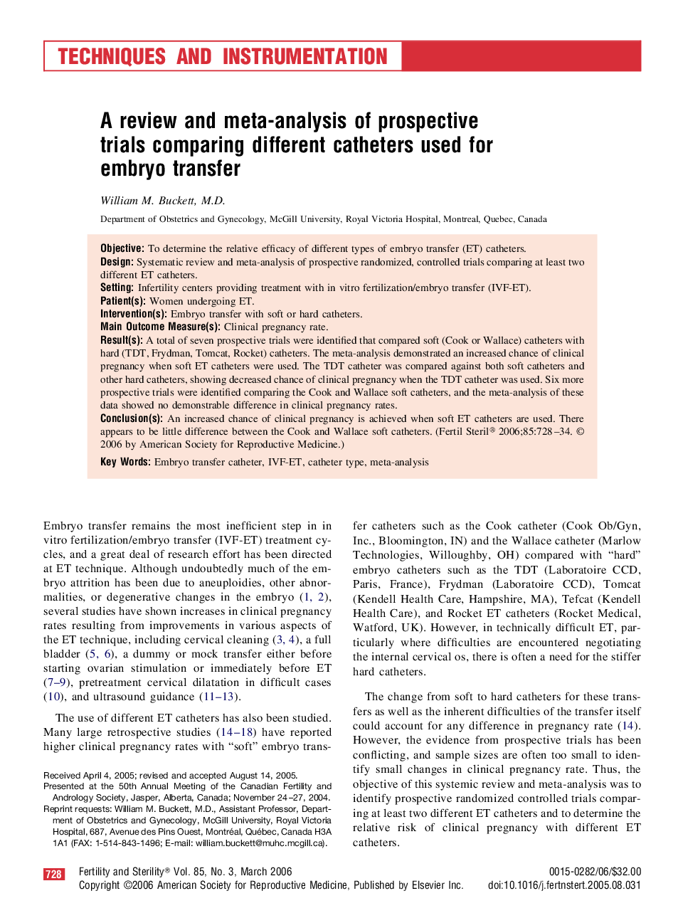 عکس صفحه اول مقاله: A review and meta-analysis of prospective trials comparing different catheters used for embryo transfer A review and meta-analysis of prospective trials comparing different catheters used for embryo transfer