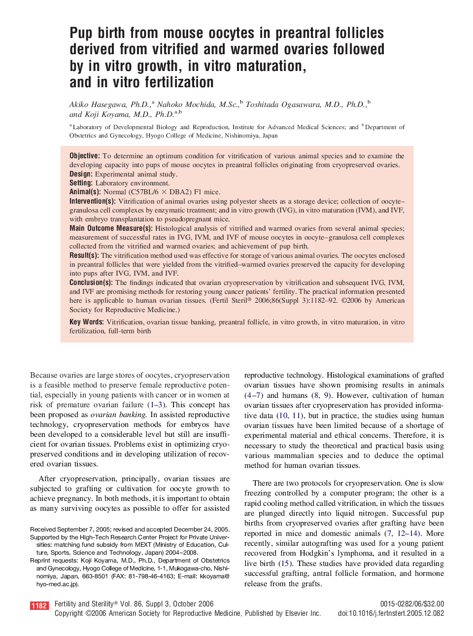 Pup birth from mouse oocytes in preantral follicles derived from vitrified and warmed ovaries followed by in vitro growth, in vitro maturation, and in vitro fertilization 