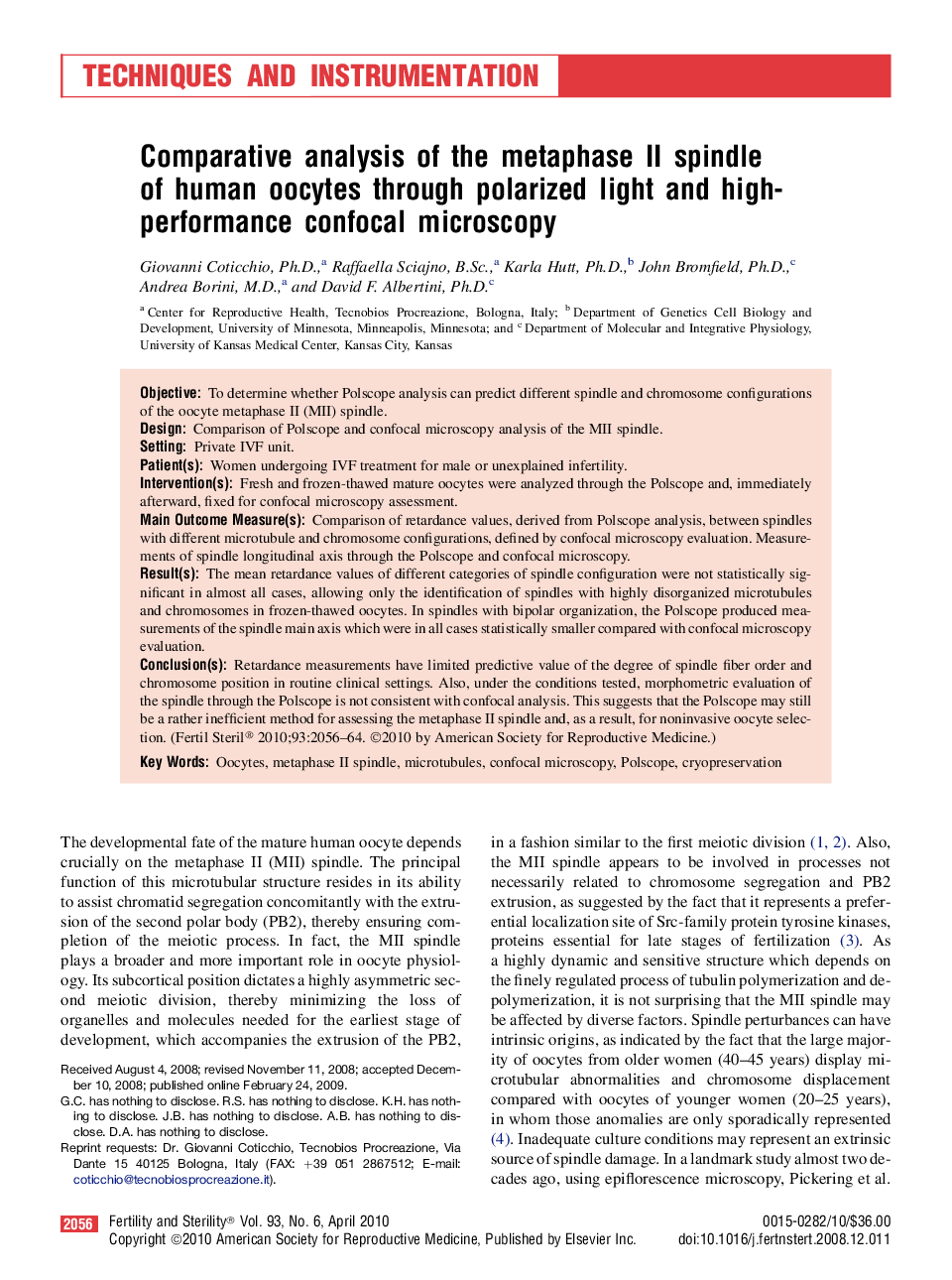 Comparative analysis of the metaphase II spindle of human oocytes through polarized light and high-performance confocal microscopy 