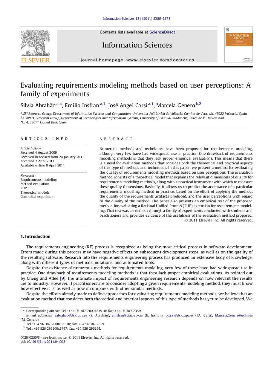 Evaluating requirements modeling methods based on user perceptions: A family of experiments