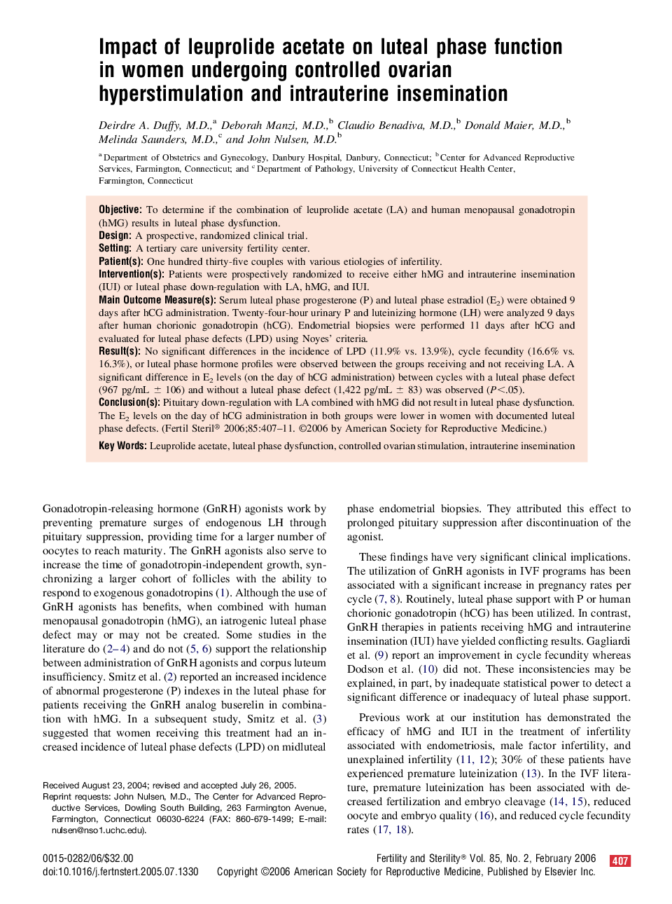 Impact of leuprolide acetate on luteal phase function in women undergoing controlled ovarian hyperstimulation and intrauterine insemination