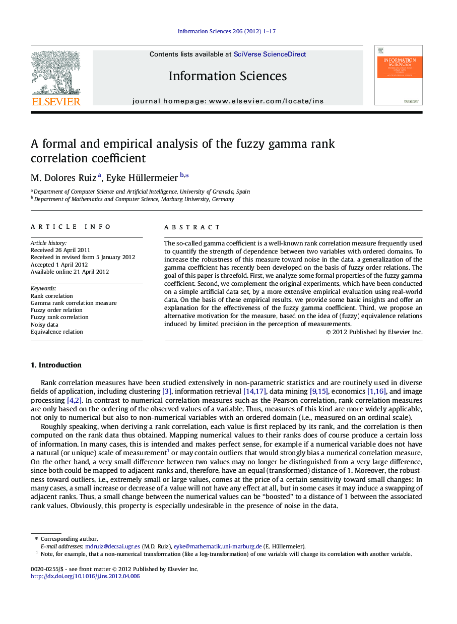 A formal and empirical analysis of the fuzzy gamma rank correlation coefficient