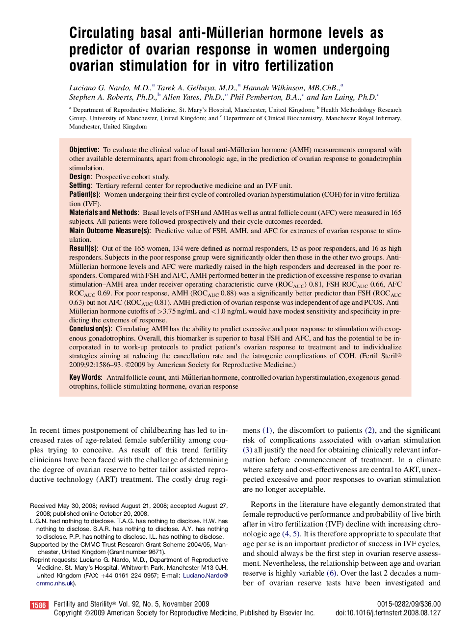 Circulating basal anti-Müllerian hormone levels as predictor of ovarian response in women undergoing ovarian stimulation for in vitro fertilization 