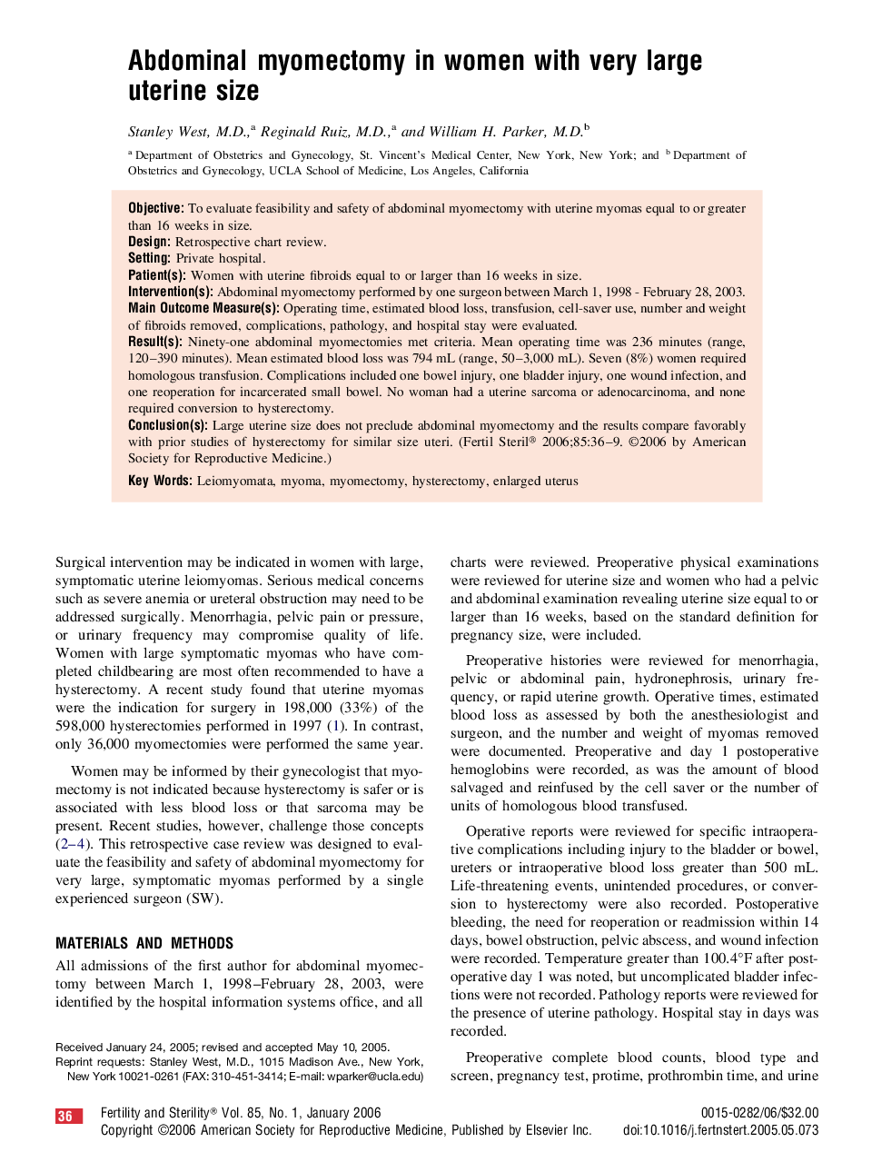 Abdominal myomectomy in women with very large uterine size