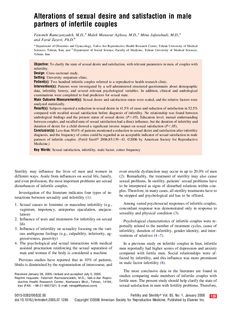 Alterations of sexual desire and satisfaction in male partners of infertile couples