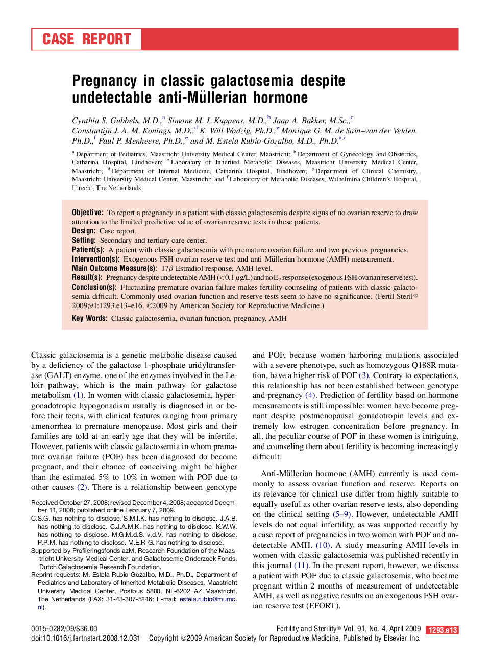 Pregnancy in classic galactosemia despite undetectable anti-Müllerian hormone