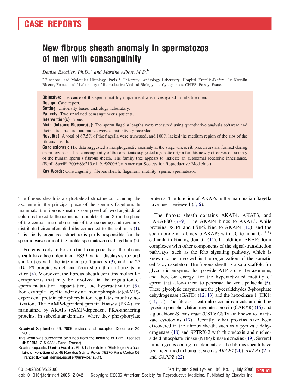 New fibrous sheath anomaly in spermatozoa of men with consanguinity