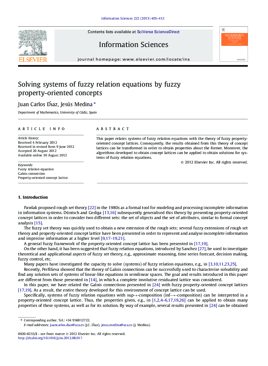 Solving systems of fuzzy relation equations by fuzzy property-oriented concepts