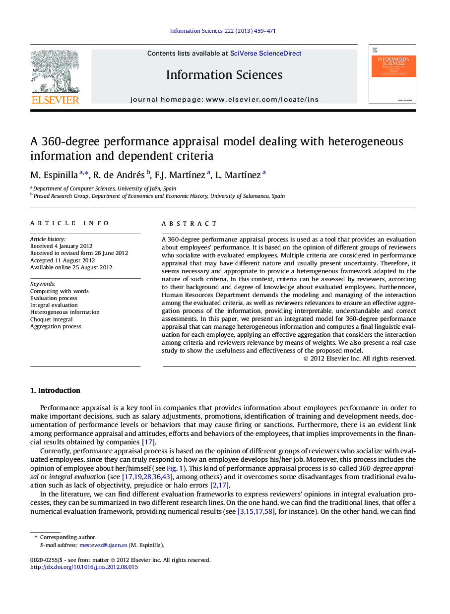 A 360-degree performance appraisal model dealing with heterogeneous information and dependent criteria