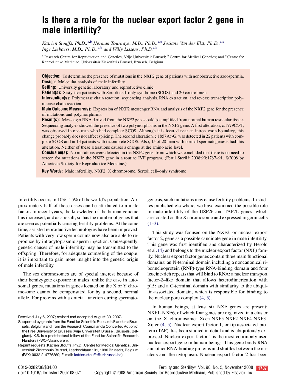 Is there a role for the nuclear export factor 2 gene in male infertility? 