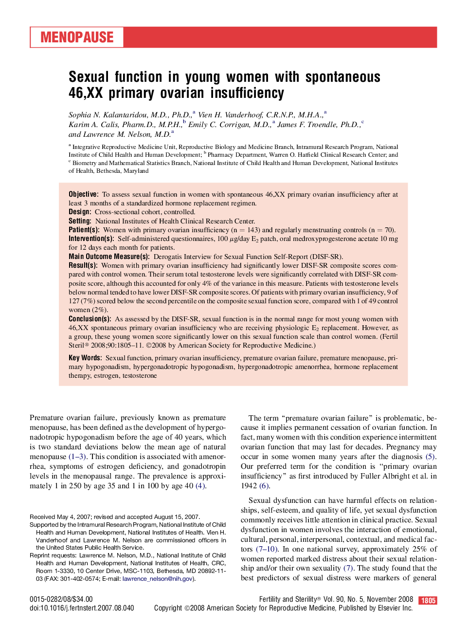 Sexual function in young women with spontaneous 46,XX primary ovarian insufficiency 