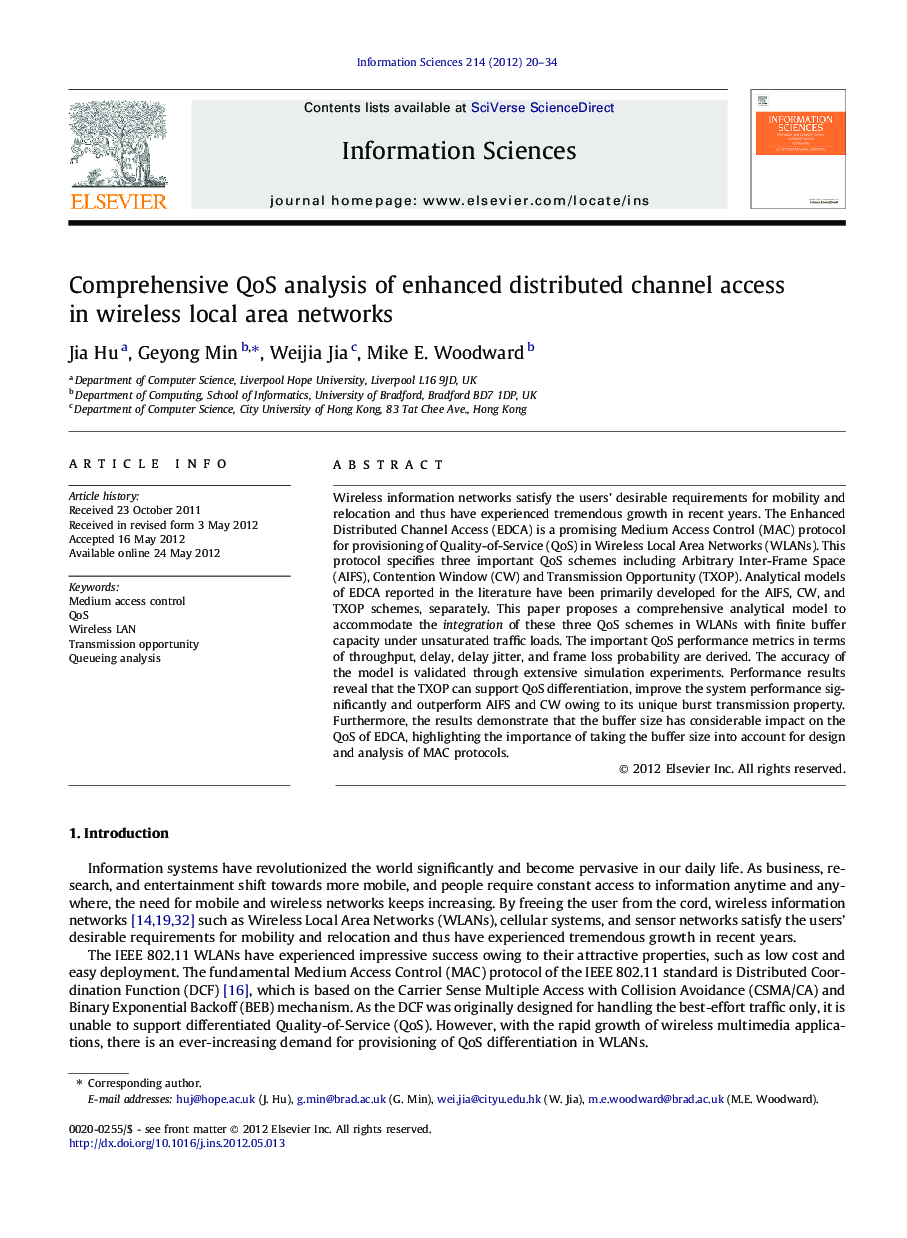 Comprehensive QoS analysis of enhanced distributed channel access in wireless local area networks