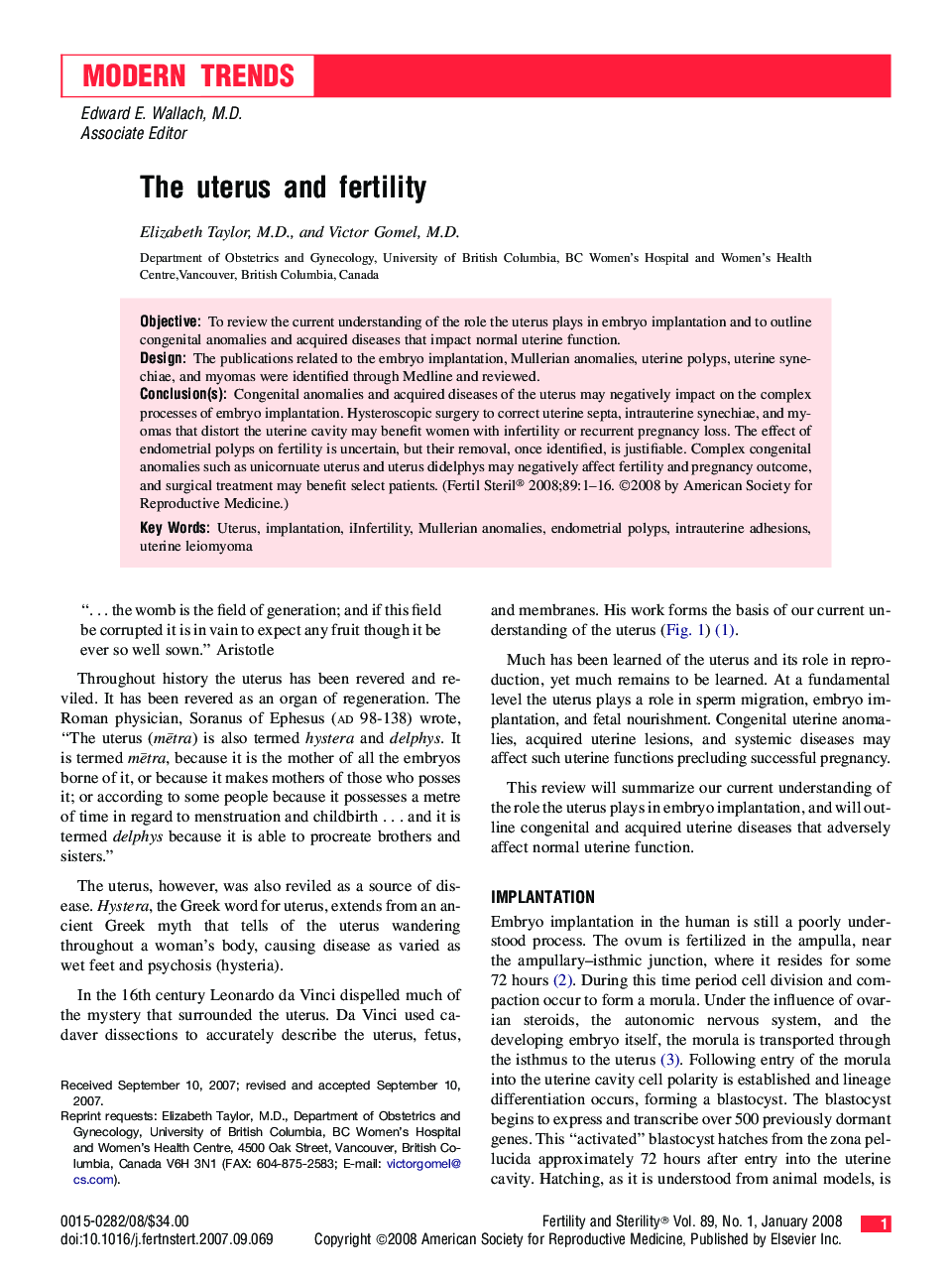 The uterus and fertility 