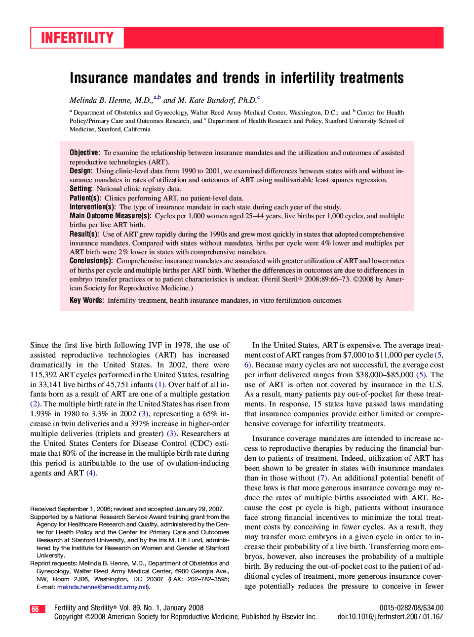 Insurance mandates and trends in infertility treatments 