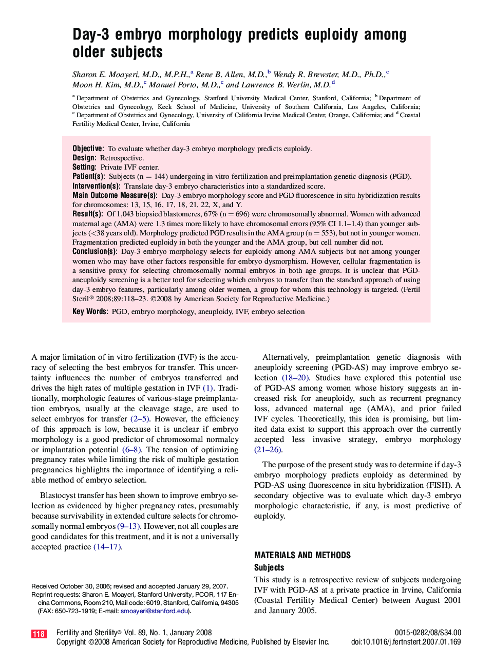 Day-3 embryo morphology predicts euploidy among older subjects