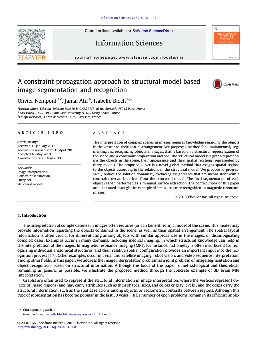 A constraint propagation approach to structural model based image segmentation and recognition