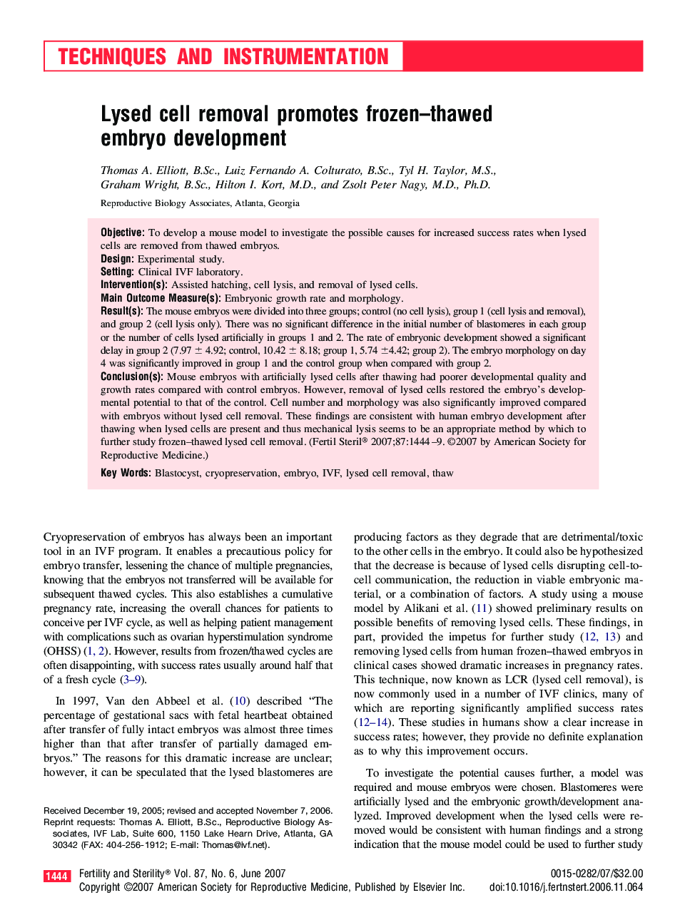 Lysed cell removal promotes frozen–thawed embryo development